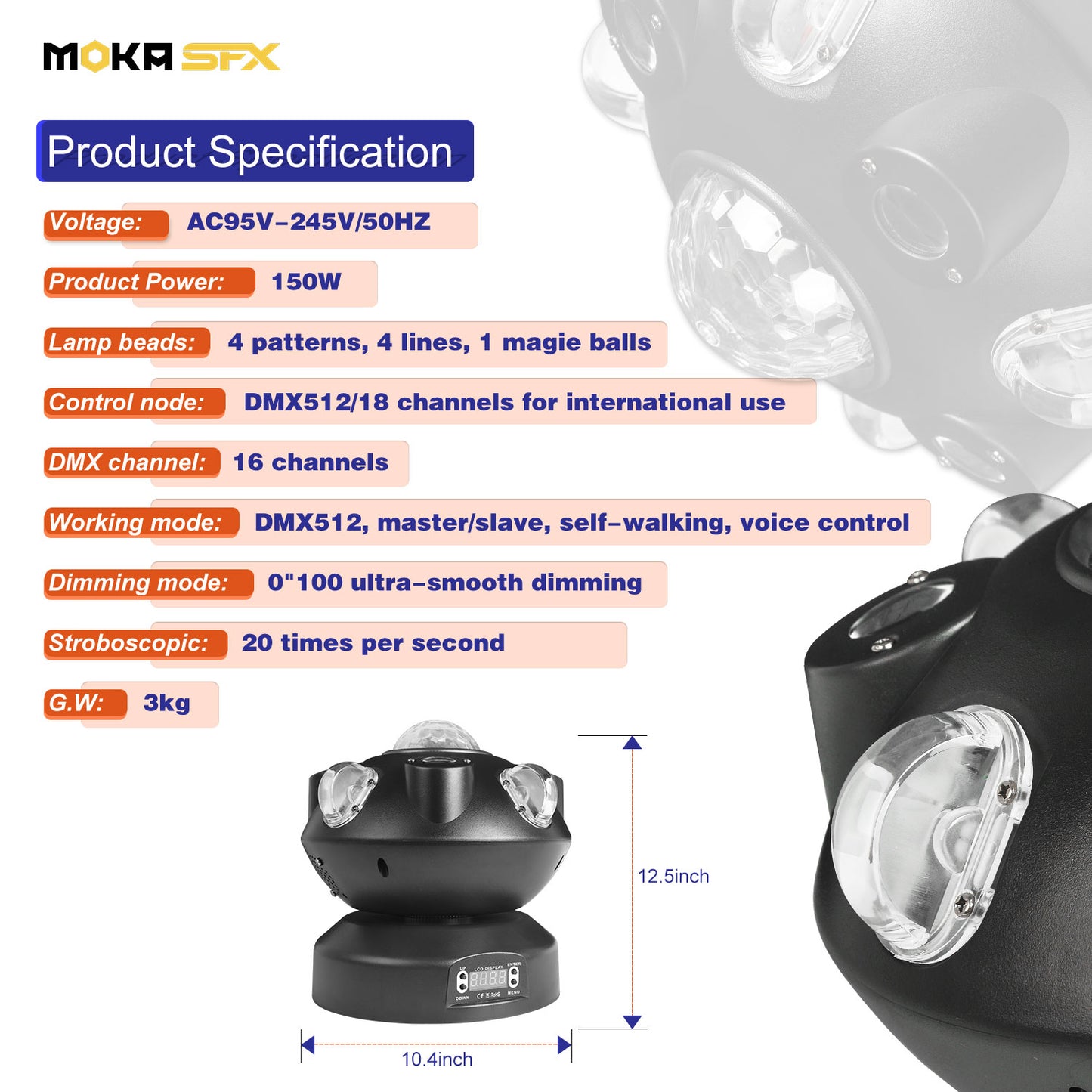 MOKA SFX MK-LF04 100W DJ Laser Beam Light Disco Ball Strobe Stage Lighting Moving Head LED RGB Control DMX Show Events