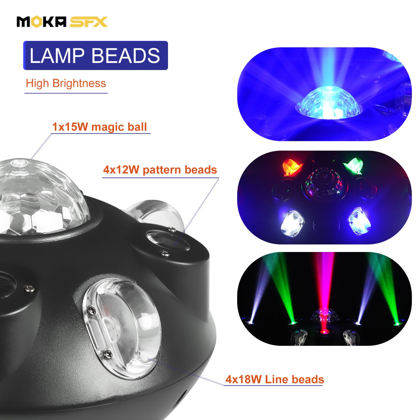 MOKA SFX MK-LF04 100W DJ Laser Beam Light Disco Ball Strobe Stage Lighting Moving Head LED RGB Control DMX Show Events