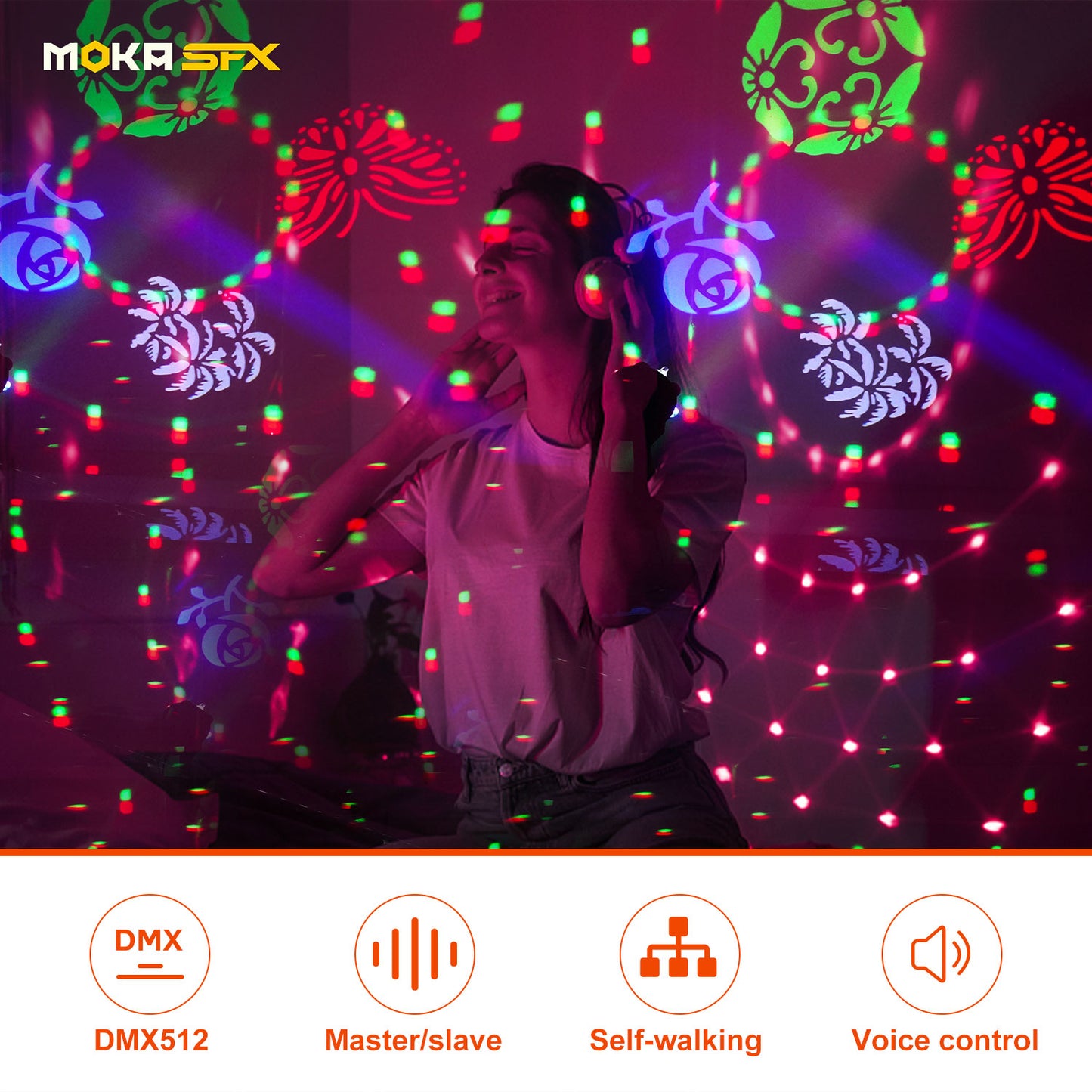 MOKA SFX MK-LF04 100W DJ Laser Beam Light Disco Ball Strobe Stage Lighting Moving Head LED RGB Control DMX Show Events
