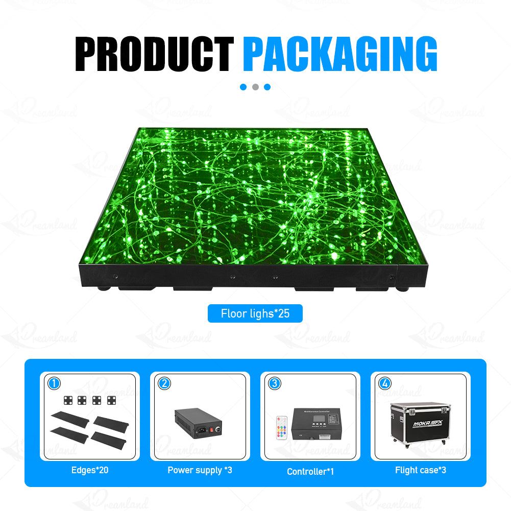 MOKA SFX MK-LD01A 3D LED Dance Floor with Wire/Magnet Mirror Starry Sky RGB Dance Floor LED with Flight Case