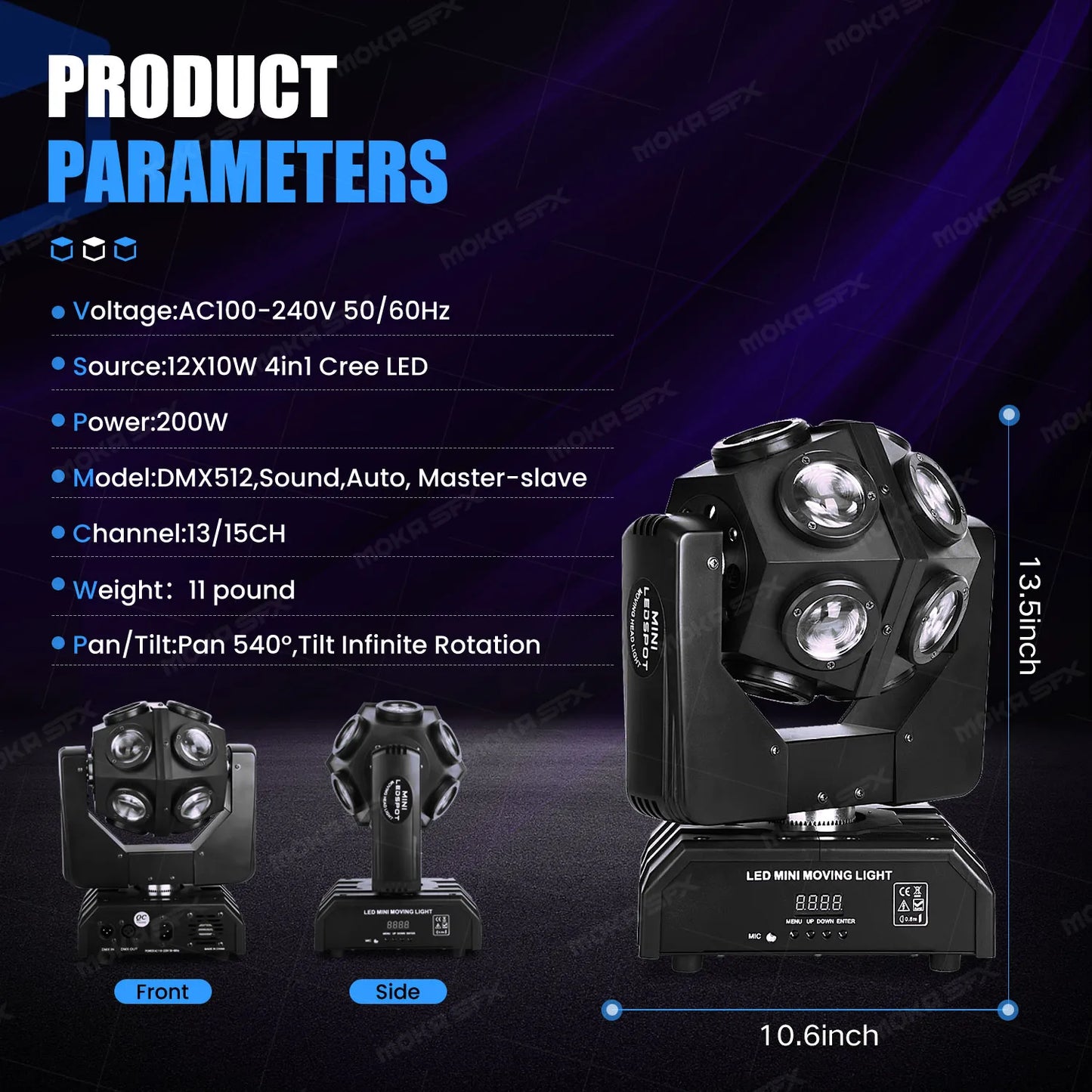 Moving Head Beam Light LED 12Pcs RGBW Rotating Moving Head DJ Light DMX512 Sound Activated Stage Lighting Party