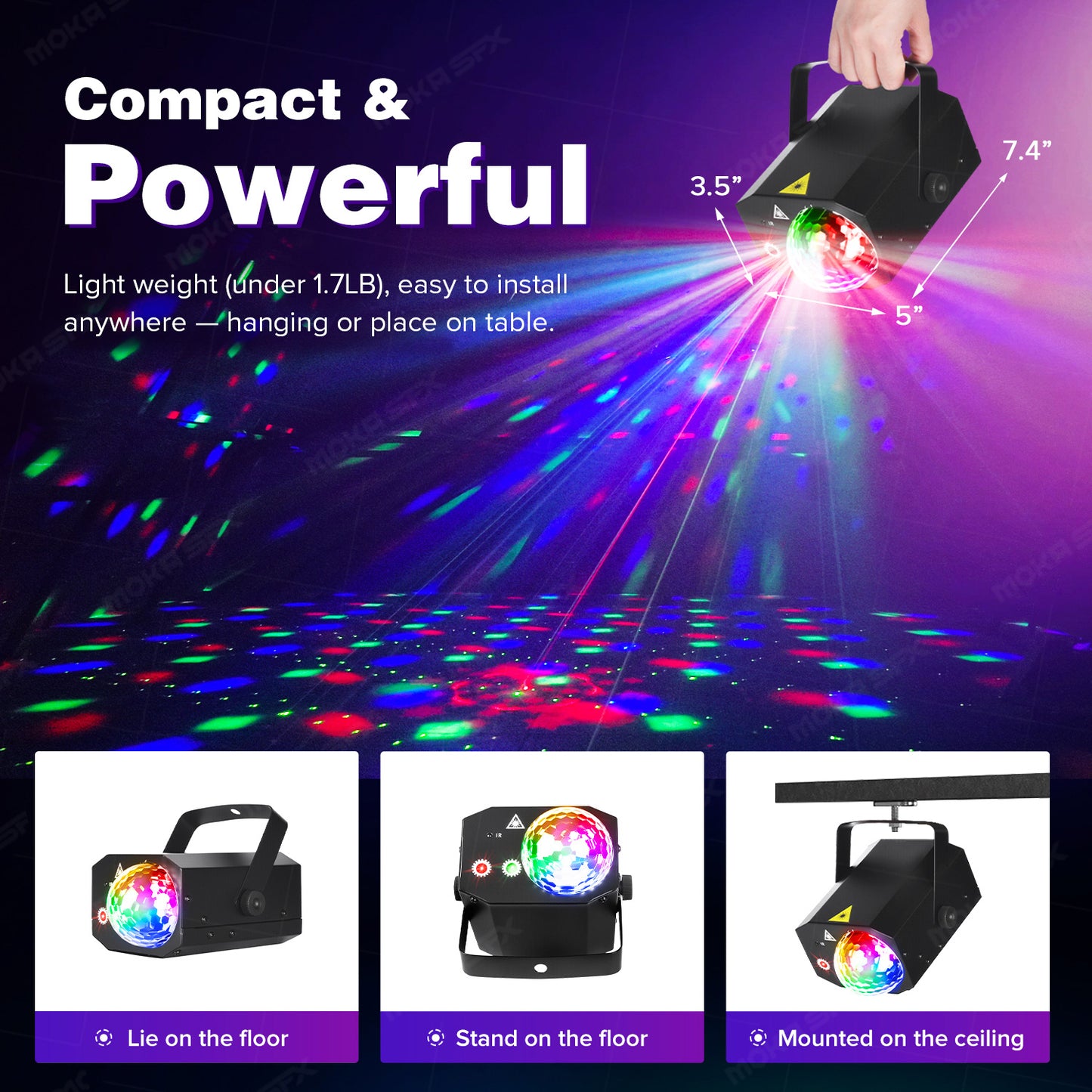 MOKA SFX MINI Laser Light Stage Effects Light 16IN1 Laser Magic Ball Remote Control Disco Light