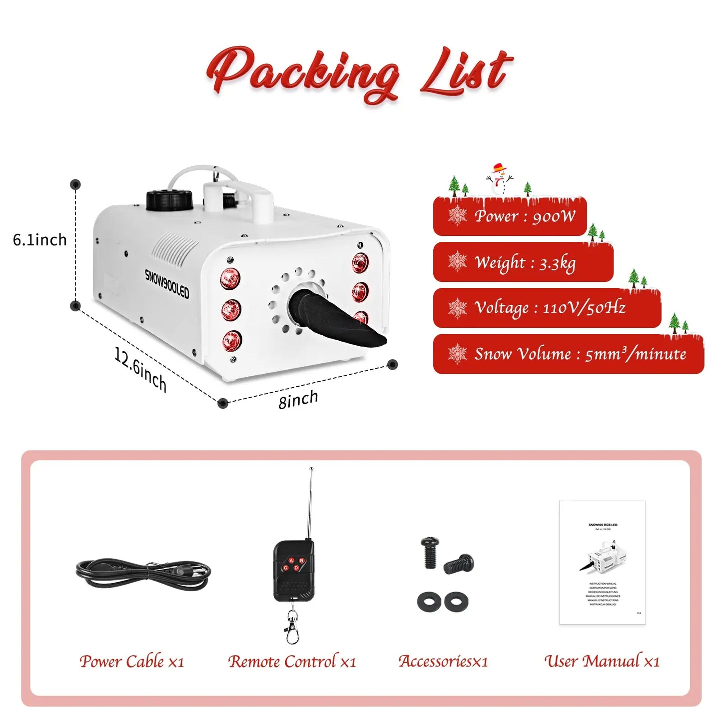 MOKA SFX MK-S08 900W LED White New Portable Snow Machine MOKA SFX