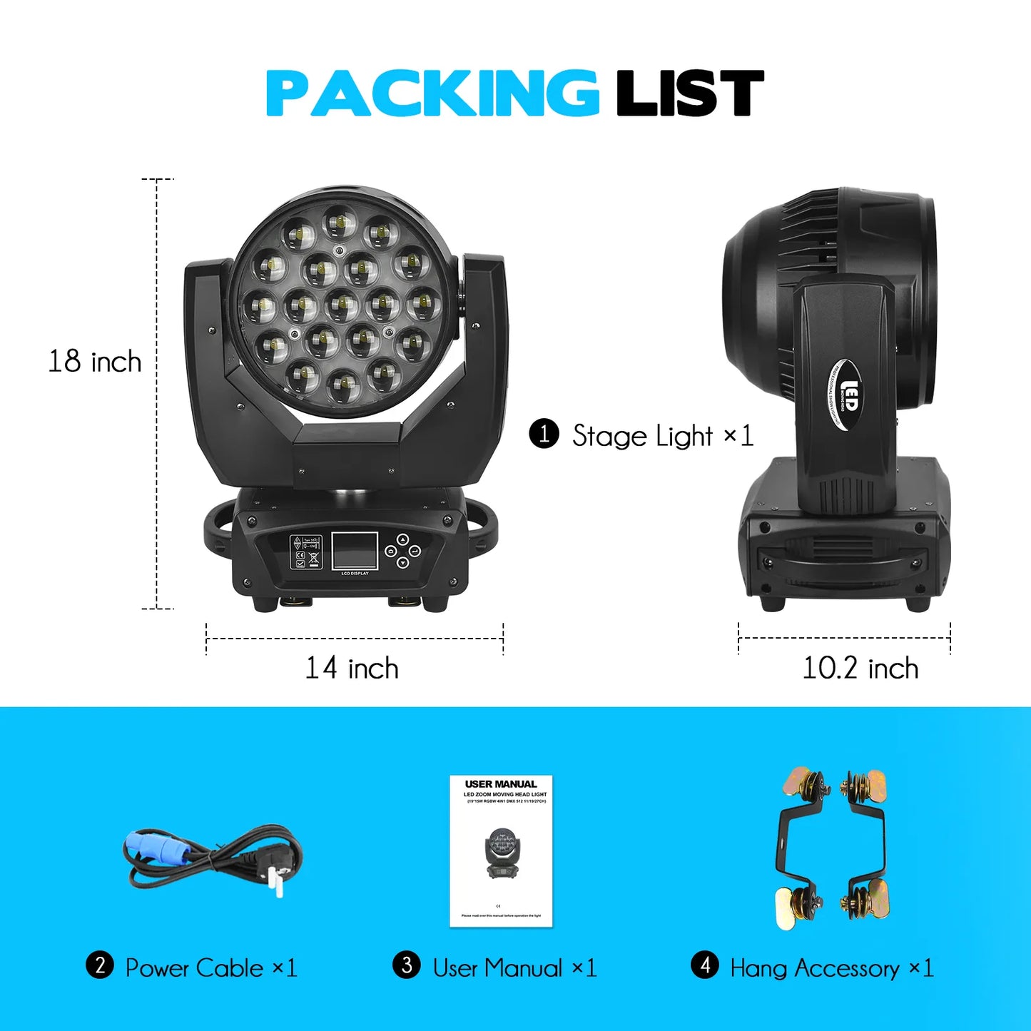 MOKA SFX EPL 19×15 Focusing LED Moving Head Wash Light