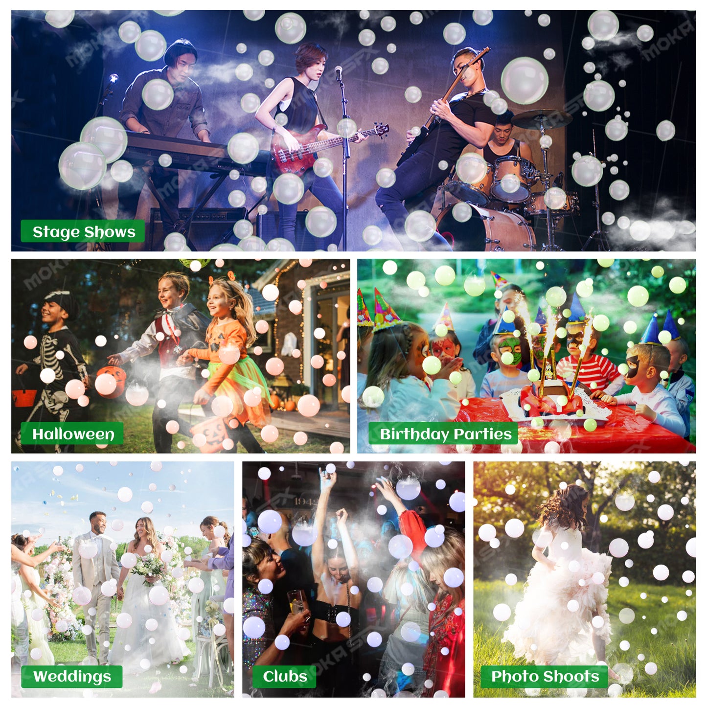 MOKA SFX 3-in-1 Bubble Fog Machine with RGB LED Lights 400W Remote Control Smoke Machine