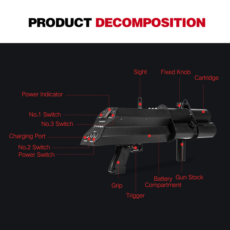 Pistola de confeti eléctrica con control manual de 3 cabezales MOKA SFX MK-CN11
