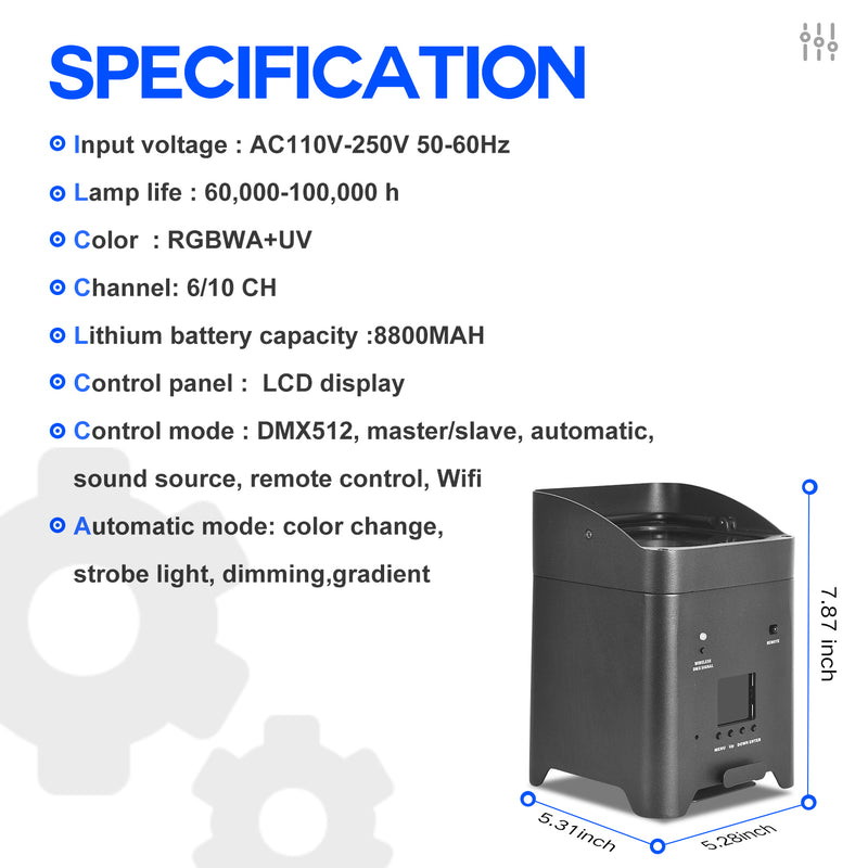 MOKA SFX P-02 6*18W Battery Led Par Light RGBWA+UV