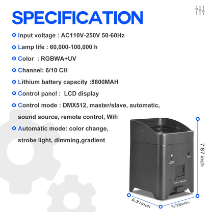 MOKA SFX P-02 6*18W Battery Led Par Light RGBWA+UV