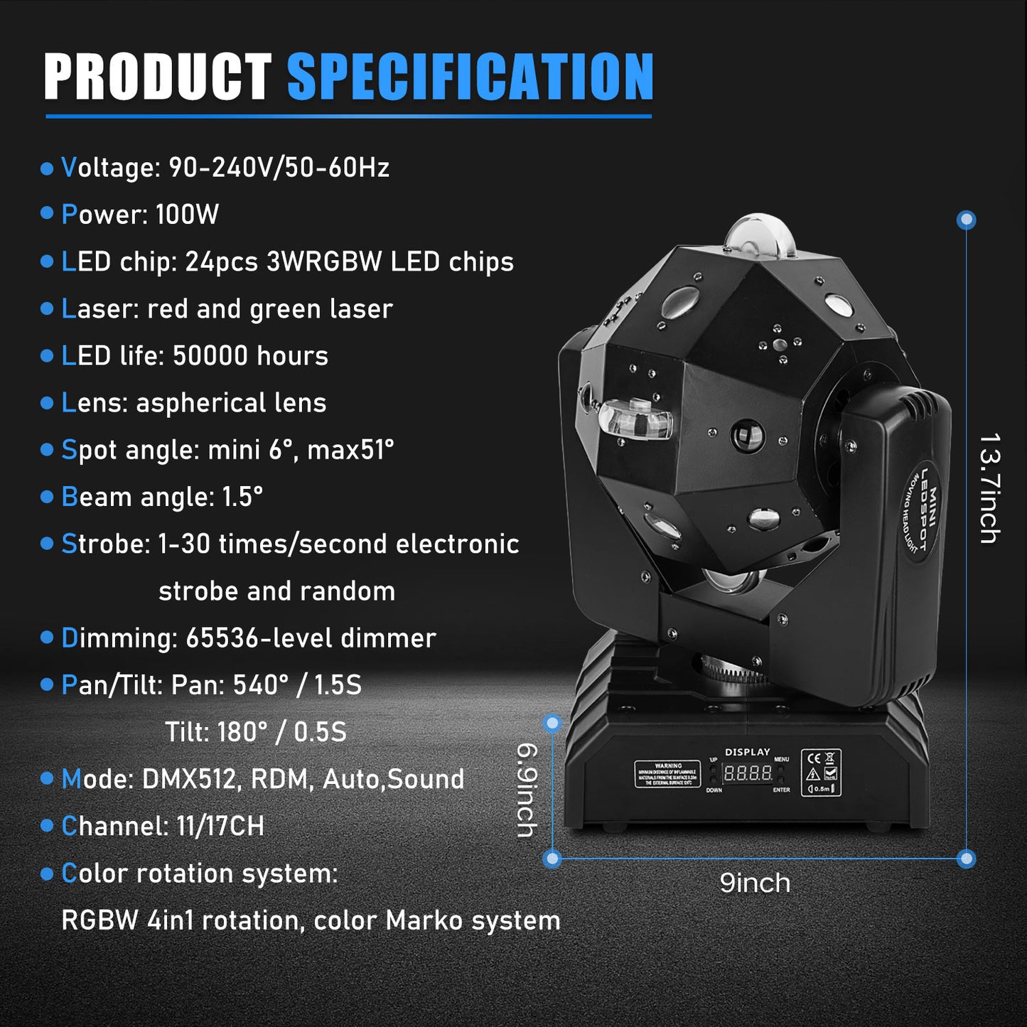 MOKA SFX 24Pcs RGBW 4IN1 LED Laser Moving Head Light Professional Stage Beam Strobe Soccer DMX DJ Disco Party Ball