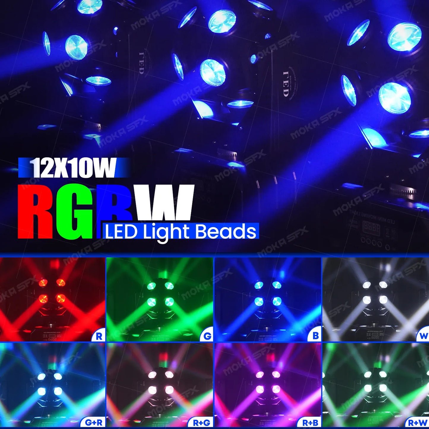 Moving Head Beam Light LED 12Pcs RGBW Rotating Moving Head DJ Light DMX512 Sound Activated Stage Lighting Party