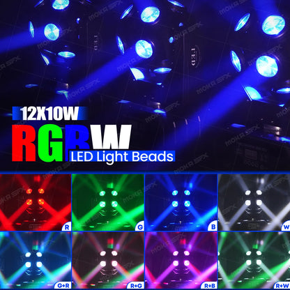 Moving Head Beam Light LED 12Pcs RGBW Rotating Moving Head DJ Light DMX512 Sound Activated Stage Lighting Party