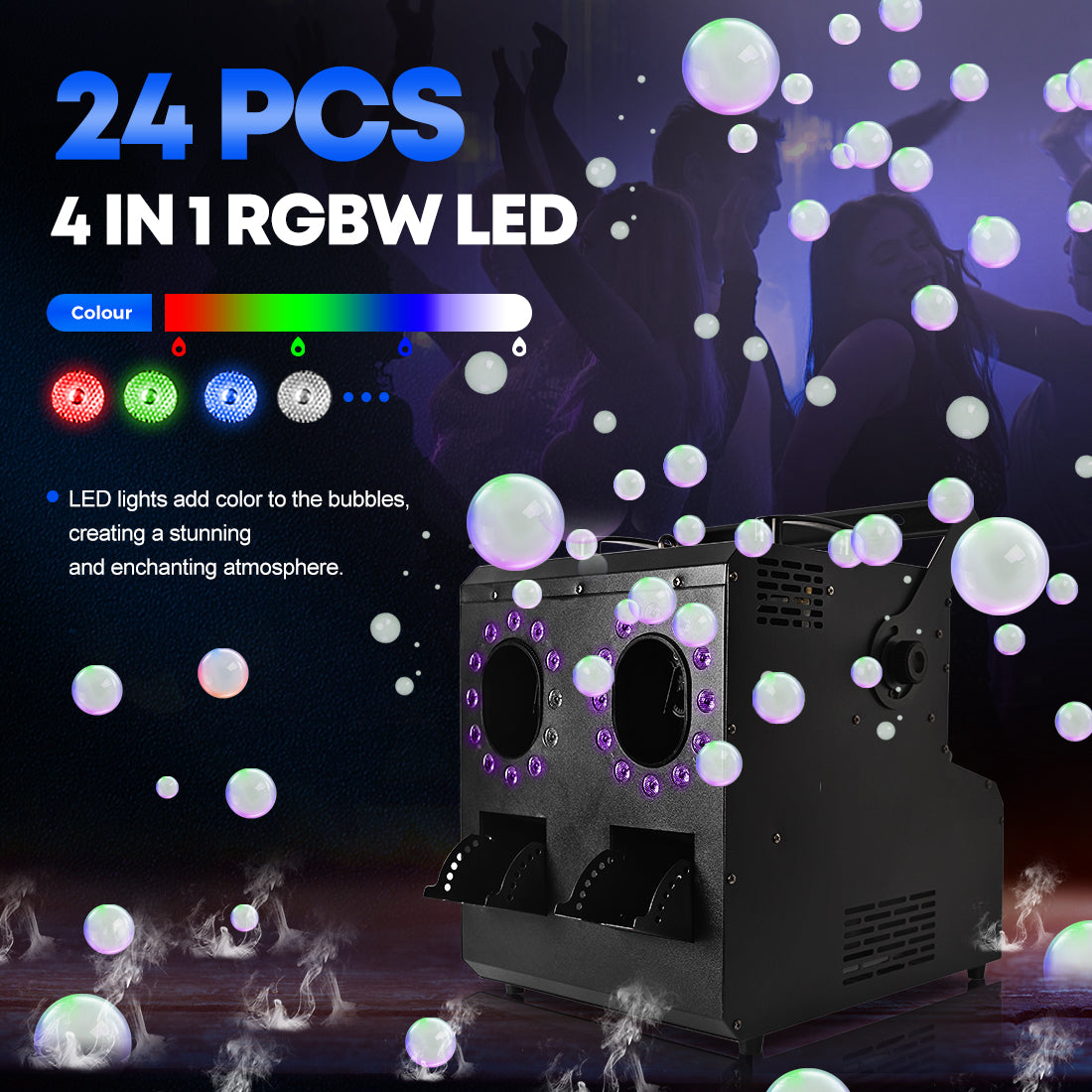 MOKA SFX MK-B13, máquina de burbujas de humo LED de 2 vías, soplador sin burbujas para boda, fiesta, escenario, evento