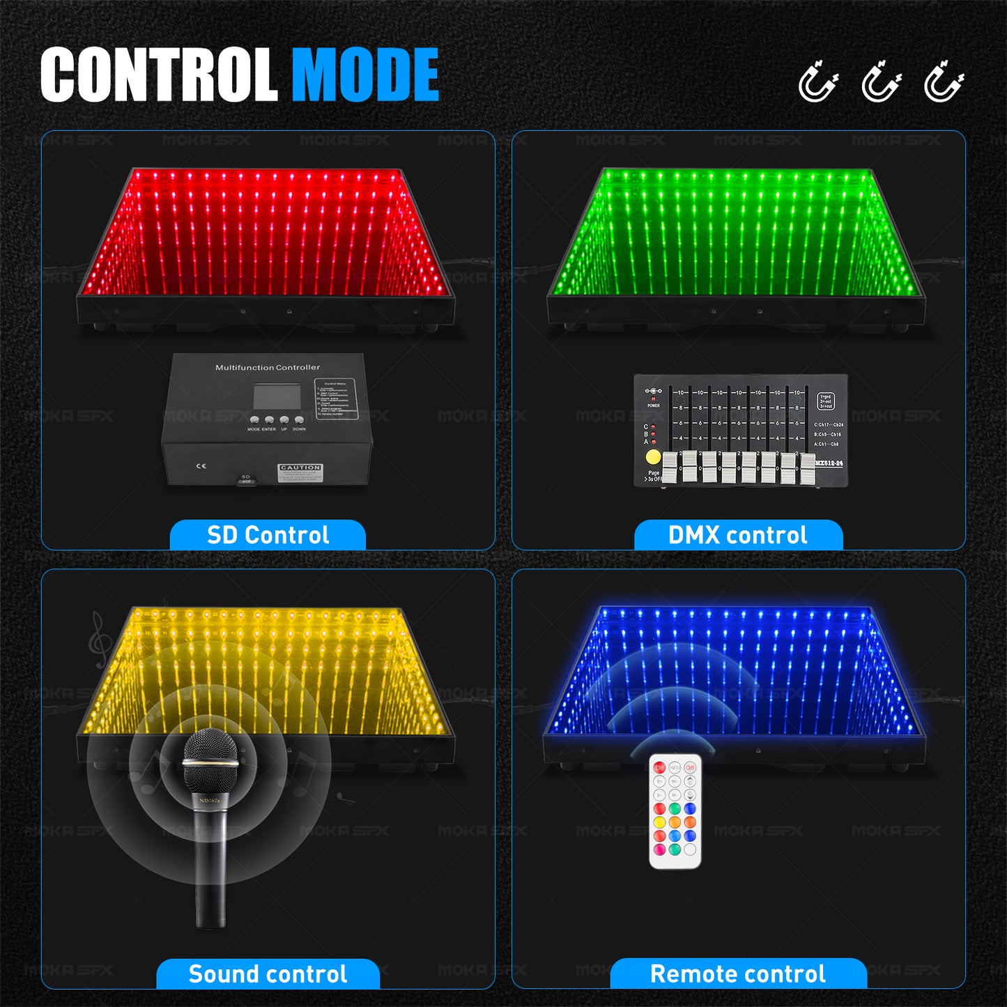 MOKA SFX MK-LD03 Mirror Infinity Abyss Magnetic 3D LED Dance Floor with Flight Case