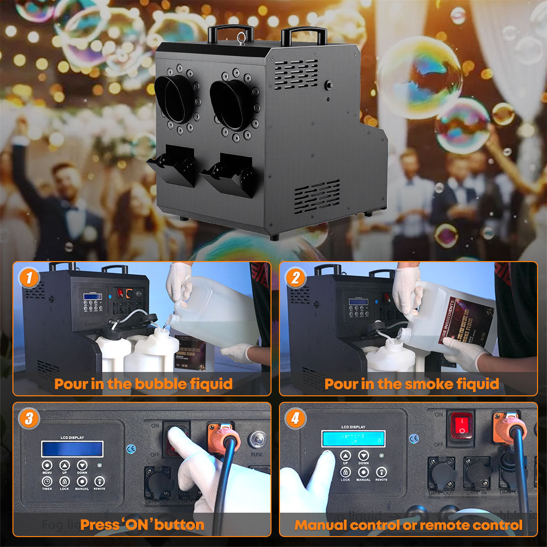 MOKA SFX MK-B13A LED Waterproof Double Head Bubble Fog Machine Plastic Body