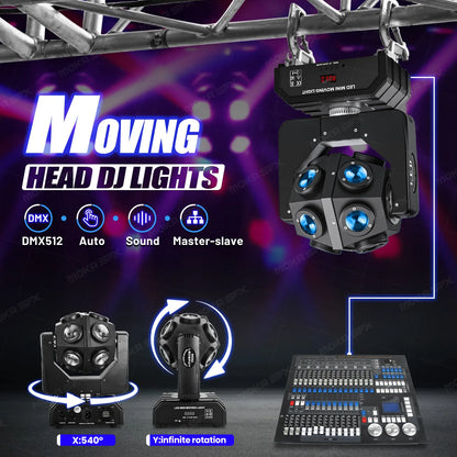 Moving Head Beam Light LED 12Pcs RGBW Rotating Moving Head DJ Light DMX512 Sound Activated Stage Lighting Party