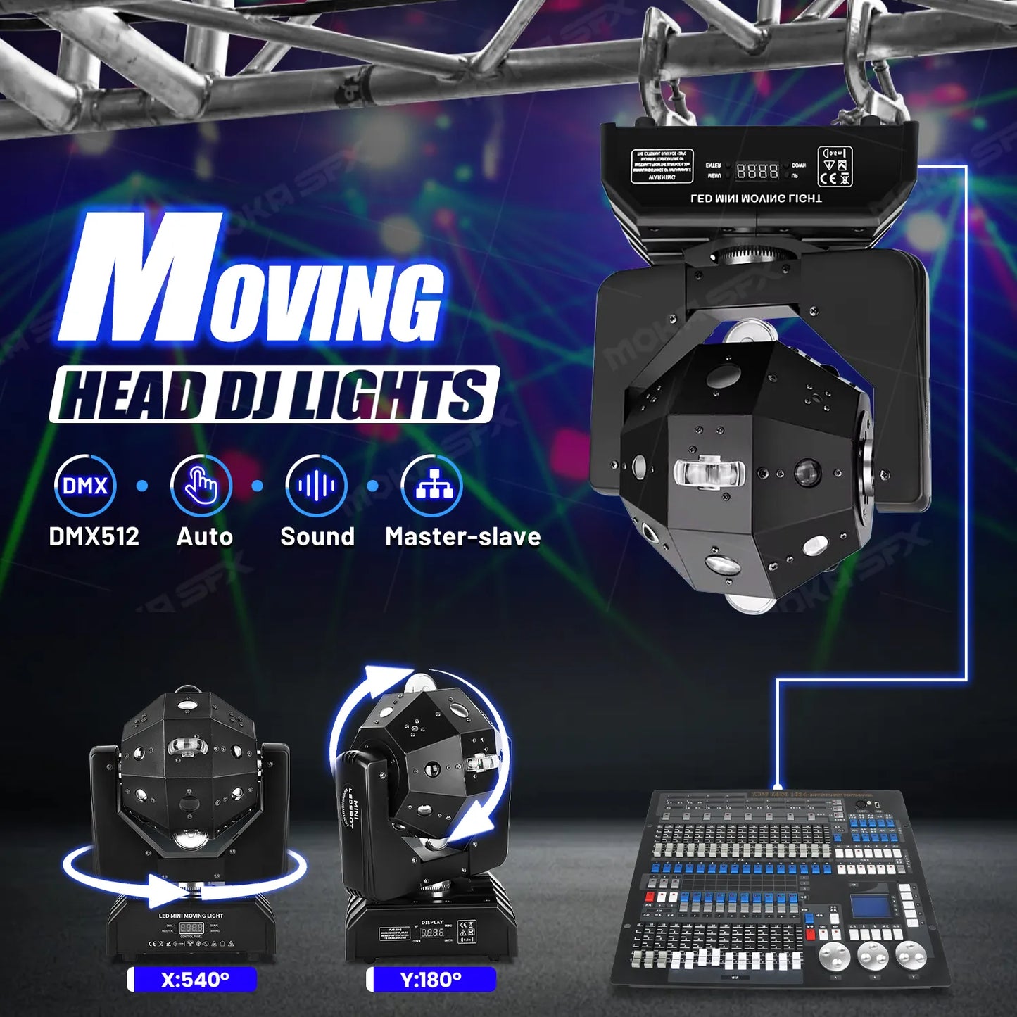 MOKA SFX 24Pcs RGBW 4IN1 LED Laser Moving Head Light Professional Stage Beam Strobe Soccer DMX DJ Disco Party Ball