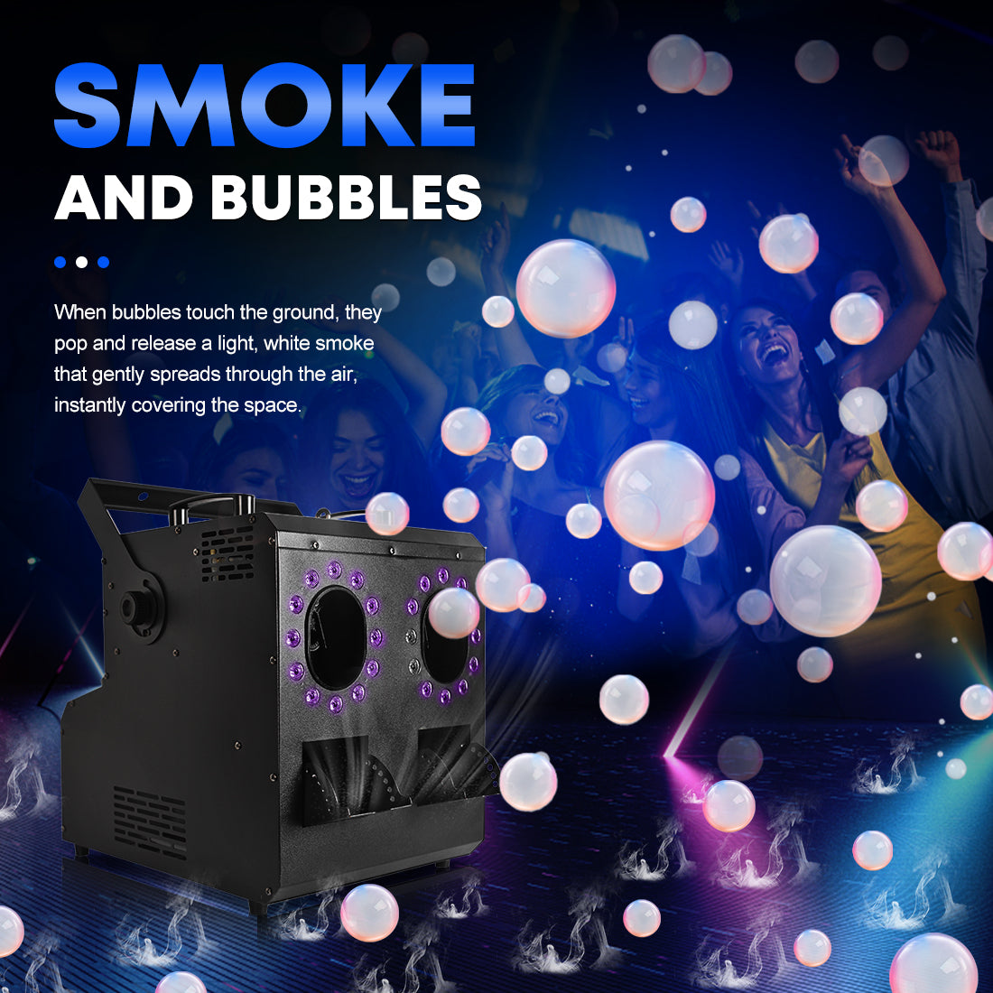 MOKA SFX MK-B13, máquina de burbujas de humo LED de 2 vías, soplador sin burbujas para boda, fiesta, escenario, evento