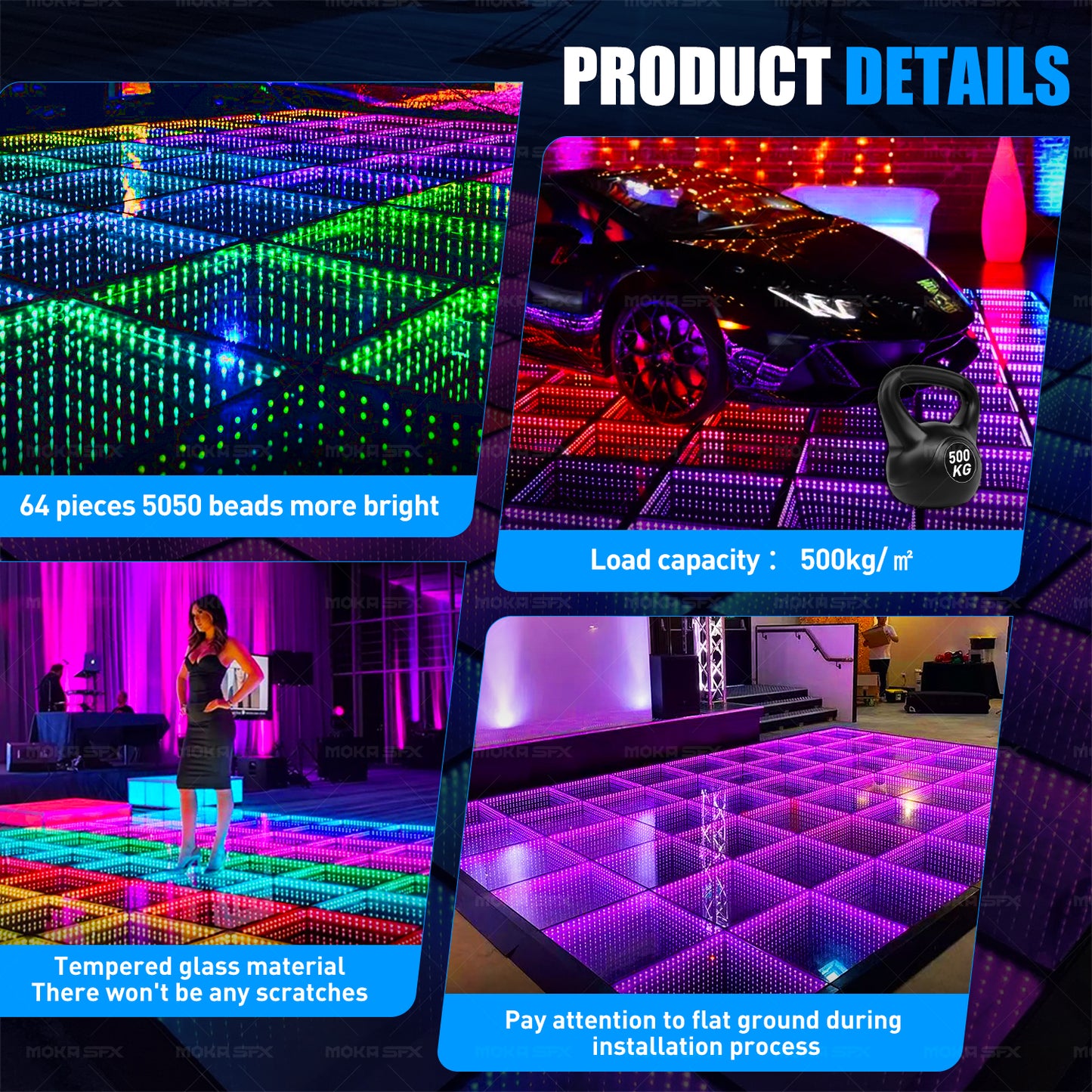 MOKA SFX MK-LD03 Mirror Infinity Abyss Magnetic 3D LED Dance Floor with Flight Case