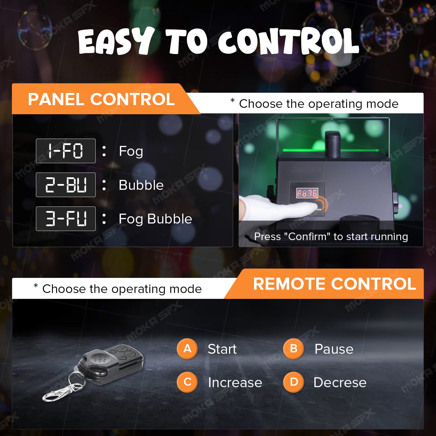 MOKA SFX 3-in-1 Bubble Fog Machine with RGB LED Lights 400W