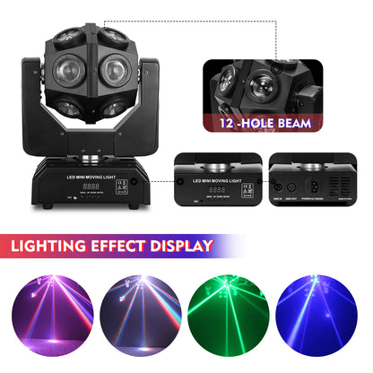 Moving Head Beam Light LED 12Pcs RGBW Rotating Moving Head DJ Light DMX512 Sound Activated Stage Lighting Party