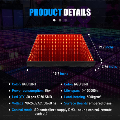 MOKA SFX MK-LD03 Mirror Infinity Abyss Magnetic 3D LED Dance Floor with Flight Case
