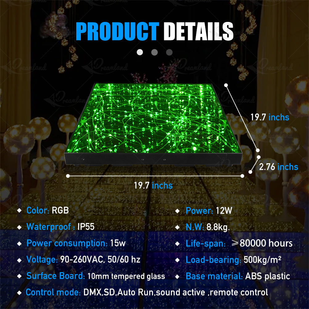 MOKA SFX MK-LD01A 3D LED Dance Floor with Wire/Magnet Mirror Starry Sky RGB Dance Floor LED with Flight Case
