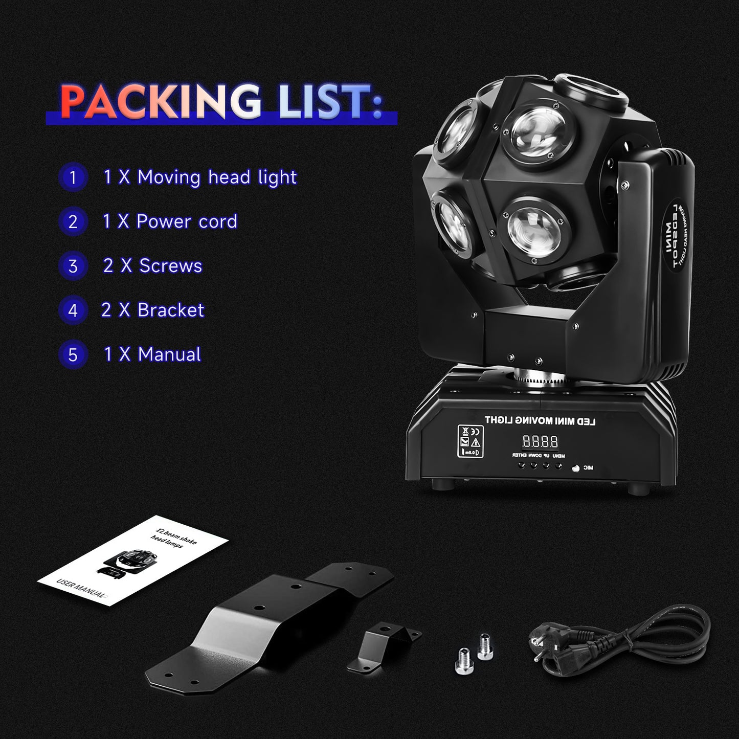 Moving Head Beam Light LED 12Pcs RGBW Rotating Moving Head DJ Light DMX512 Sound Activated Stage Lighting Party