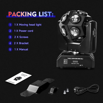 Moving Head Beam Light LED 12Pcs RGBW Rotating Moving Head DJ Light DMX512 Sound Activated Stage Lighting Party