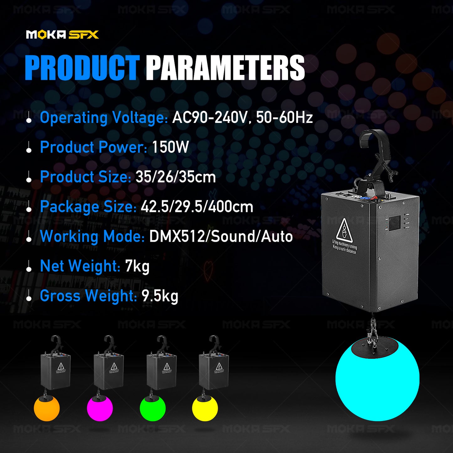 MOKA SFX MK-LB01 RGB DMX Lifting Ball LED Kinetic Ball