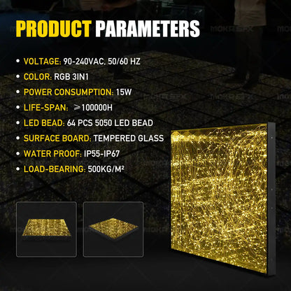 MOKA SFX MK-LD01 Gold 3D Mirror LED Dance Floor Wired Starlight Dance Floor