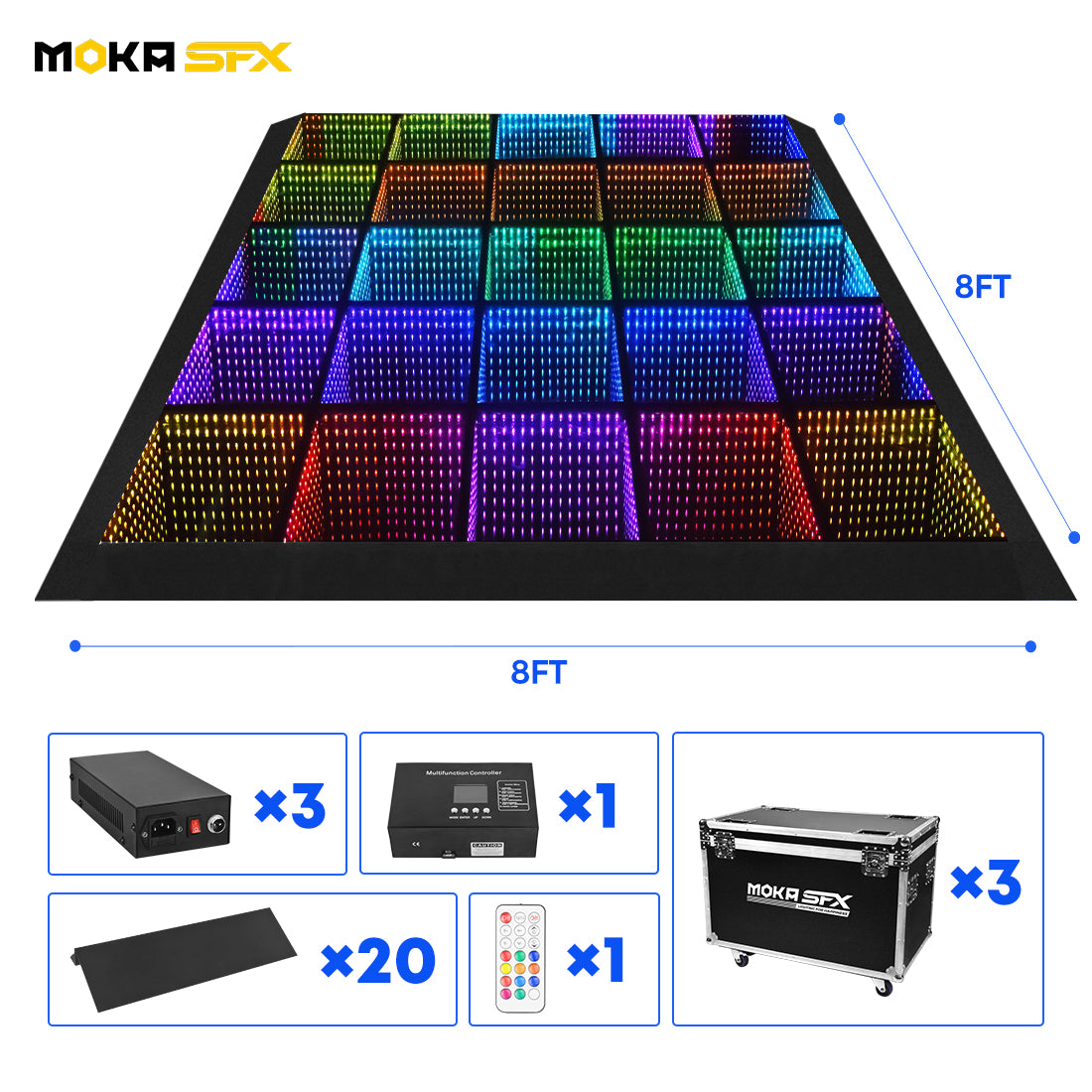 MOKA SFX MK-LD03 Mirror Infinity Abyss Magnetic 3D LED Dance Floor with Flight Case