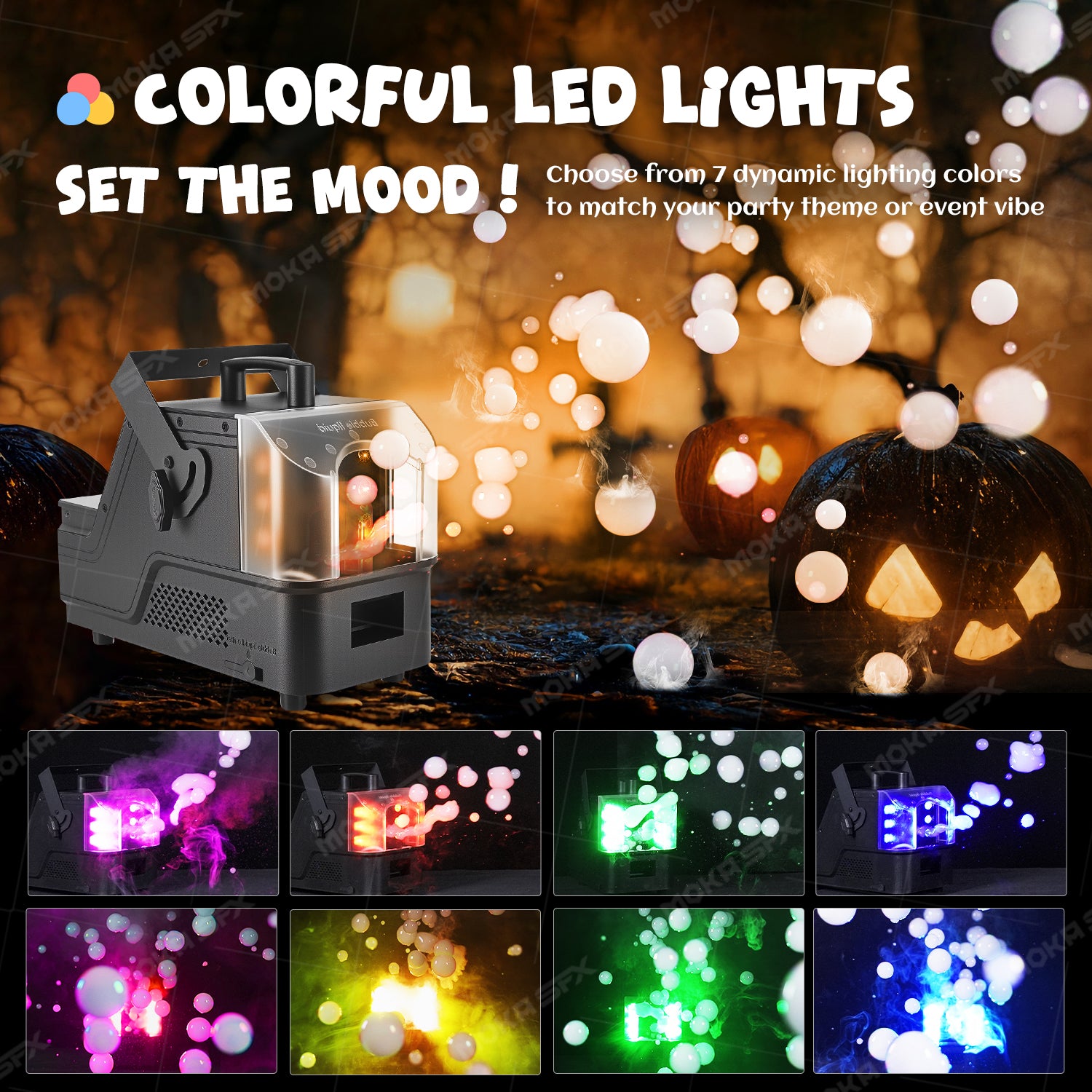 MOKA SFX 3-in-1 Bubble Fog Machine with RGB LED Lights 400W Remote