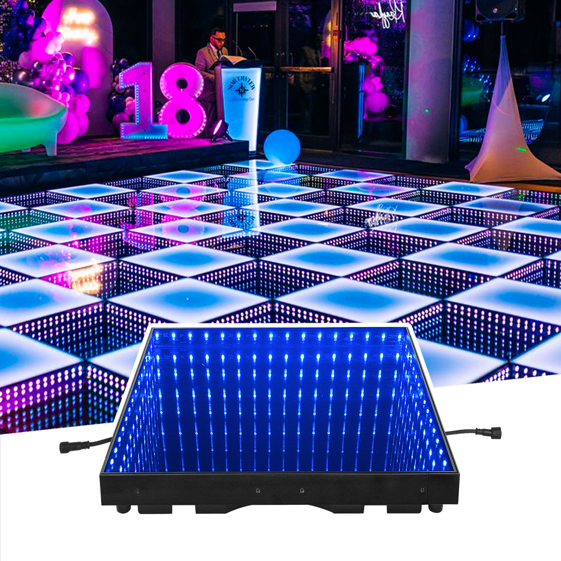 MOKA SFX MK-LD03 Dance Floor Stage Light with Flight Case Wired Infinite Abyss 3D LED Dance Floor with Flight Case
